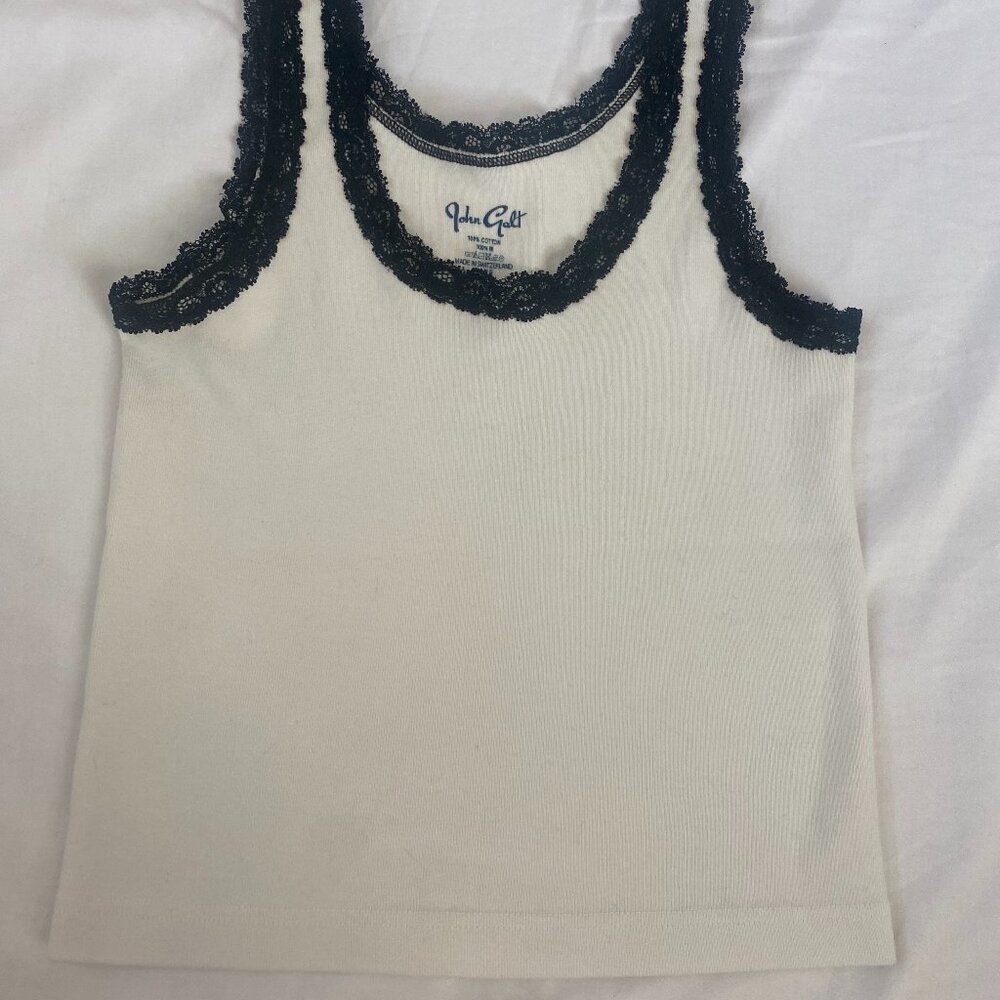John Galt ( Brandy Melville) white cropped tank with black lace